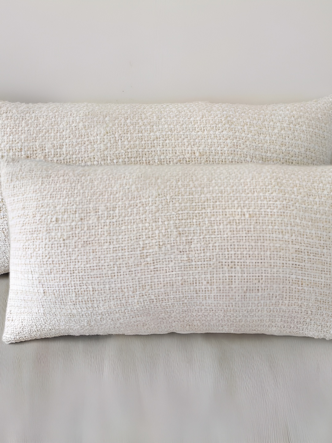 

BIRD WING Beige 2 Pieces Cotton Rectangle Self Design Cushion Covers