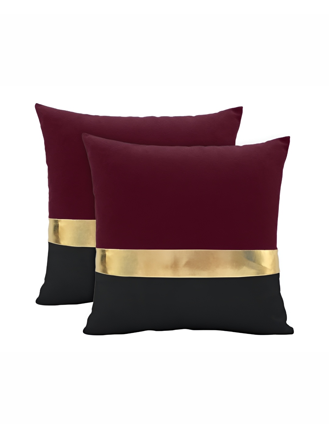 

BIRD WING Black Maroon 2 Pieces Colourblocked Square Cotton Cushion Covers