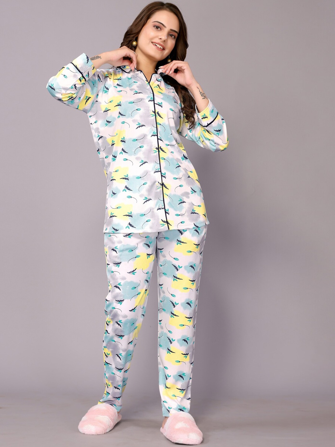 

vj fashion Conversational Printed Night suit, White