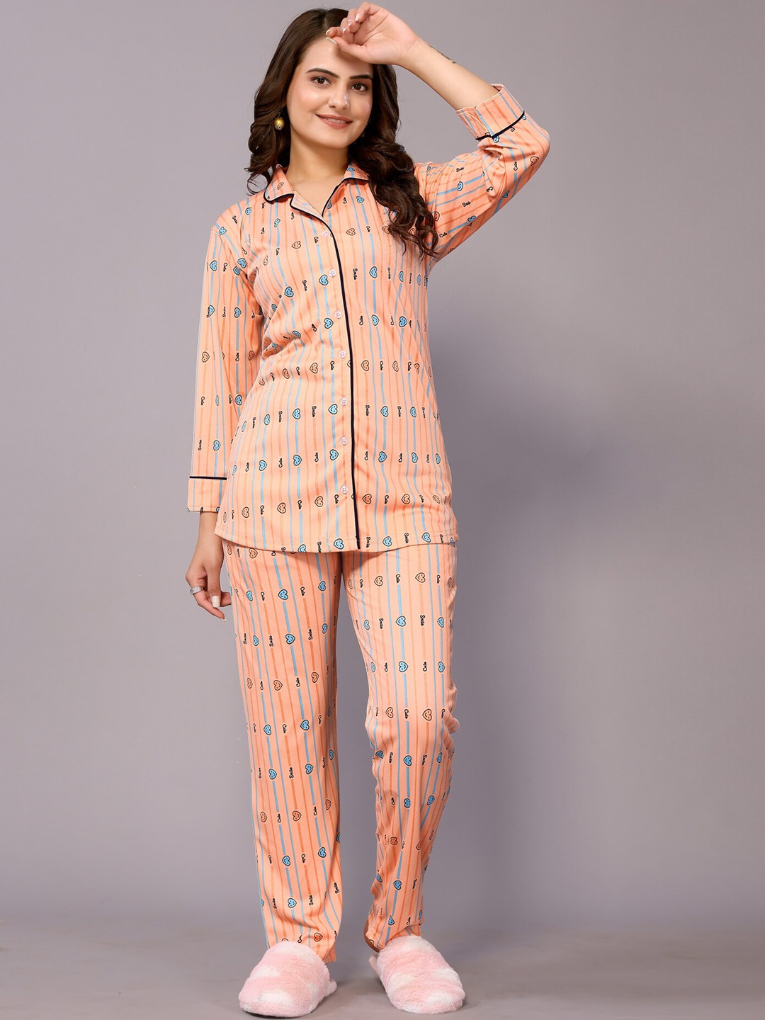 

vj fashion Geometric Printed Night suit, Orange
