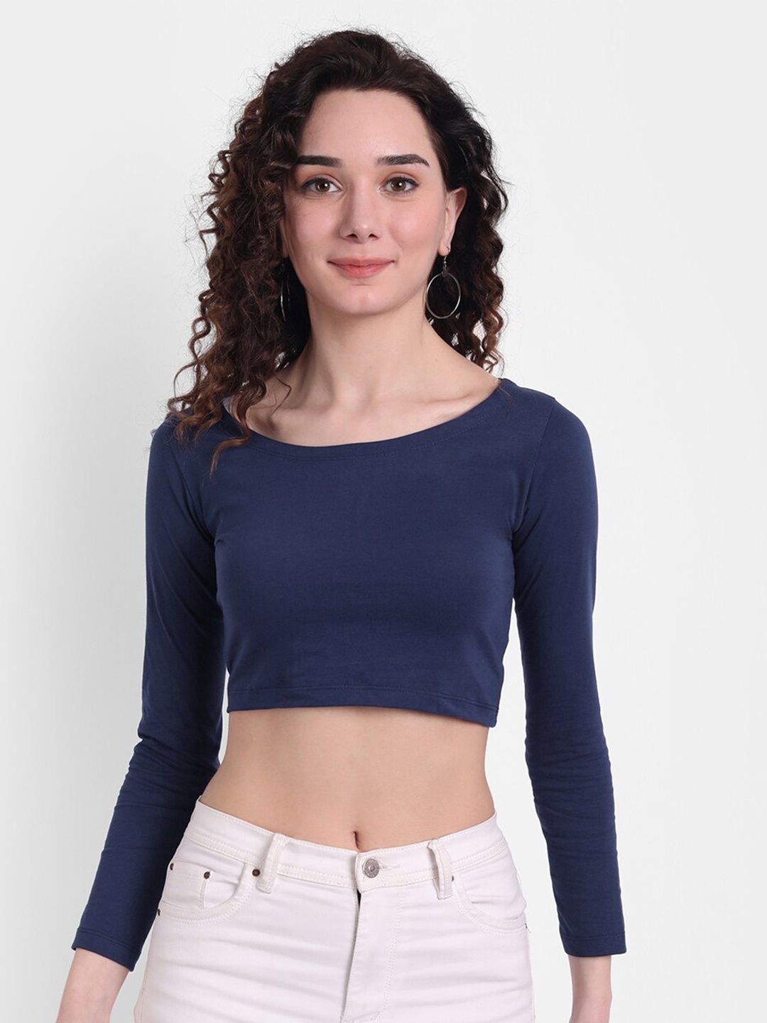 

COLOR CAPITAL Round Neck Fitted Crop Top, Navy blue