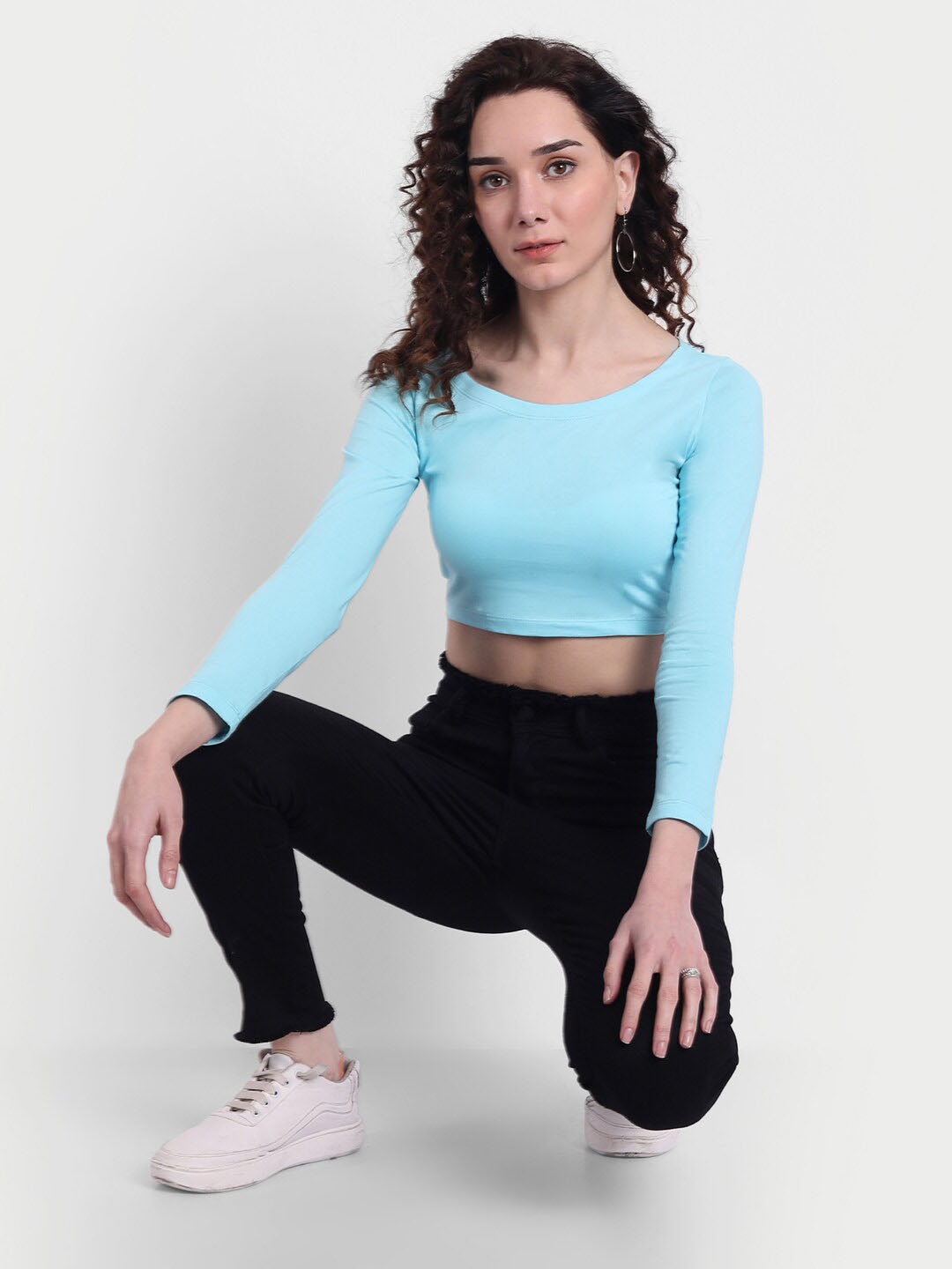 COLOR CAPITAL Pack of 3 Round Neck Fitted Crop Tops, Blue