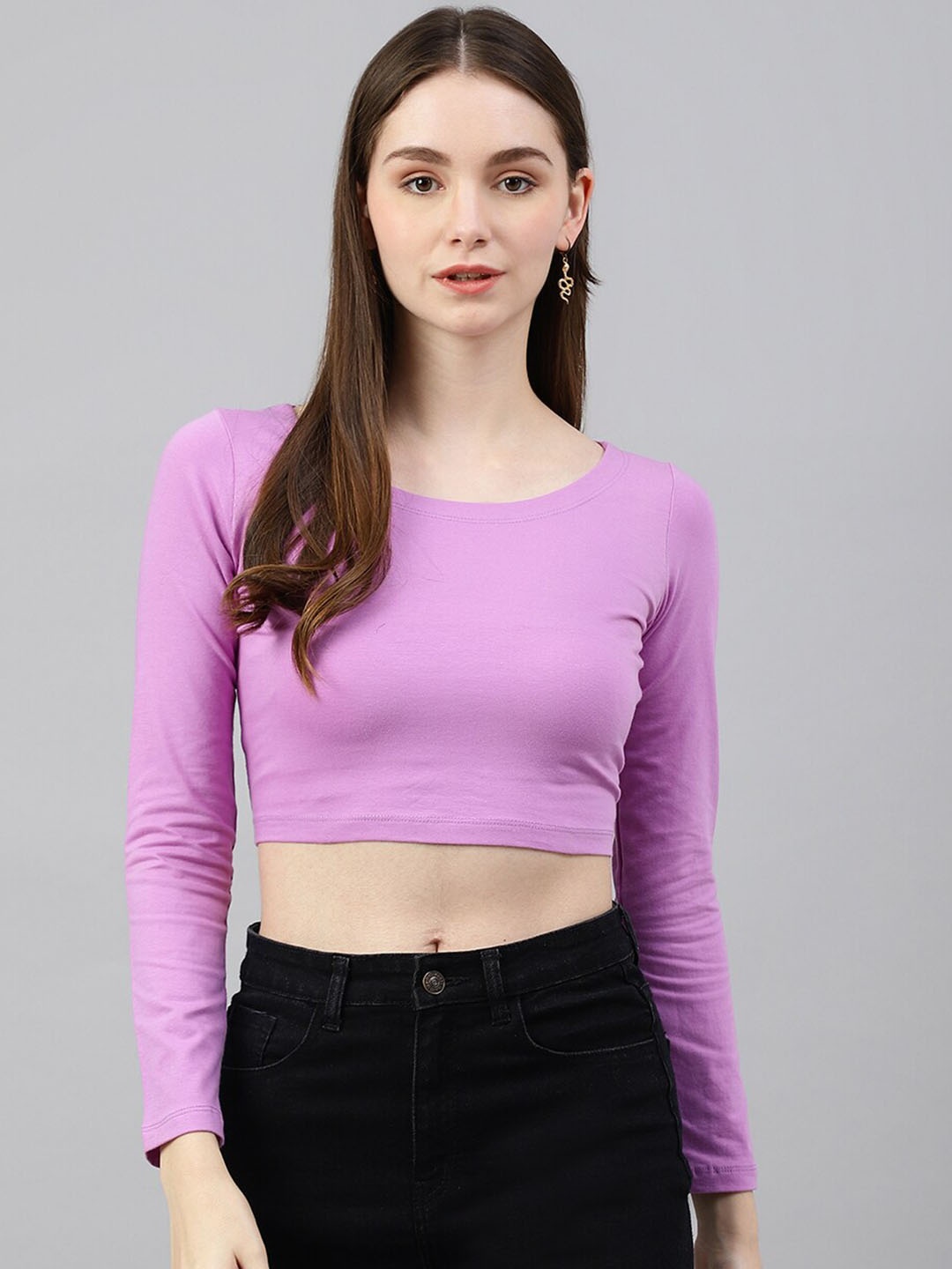 

COLOR CAPITAL Long Sleeves Slim Fit Crop T-shirt, Lavender