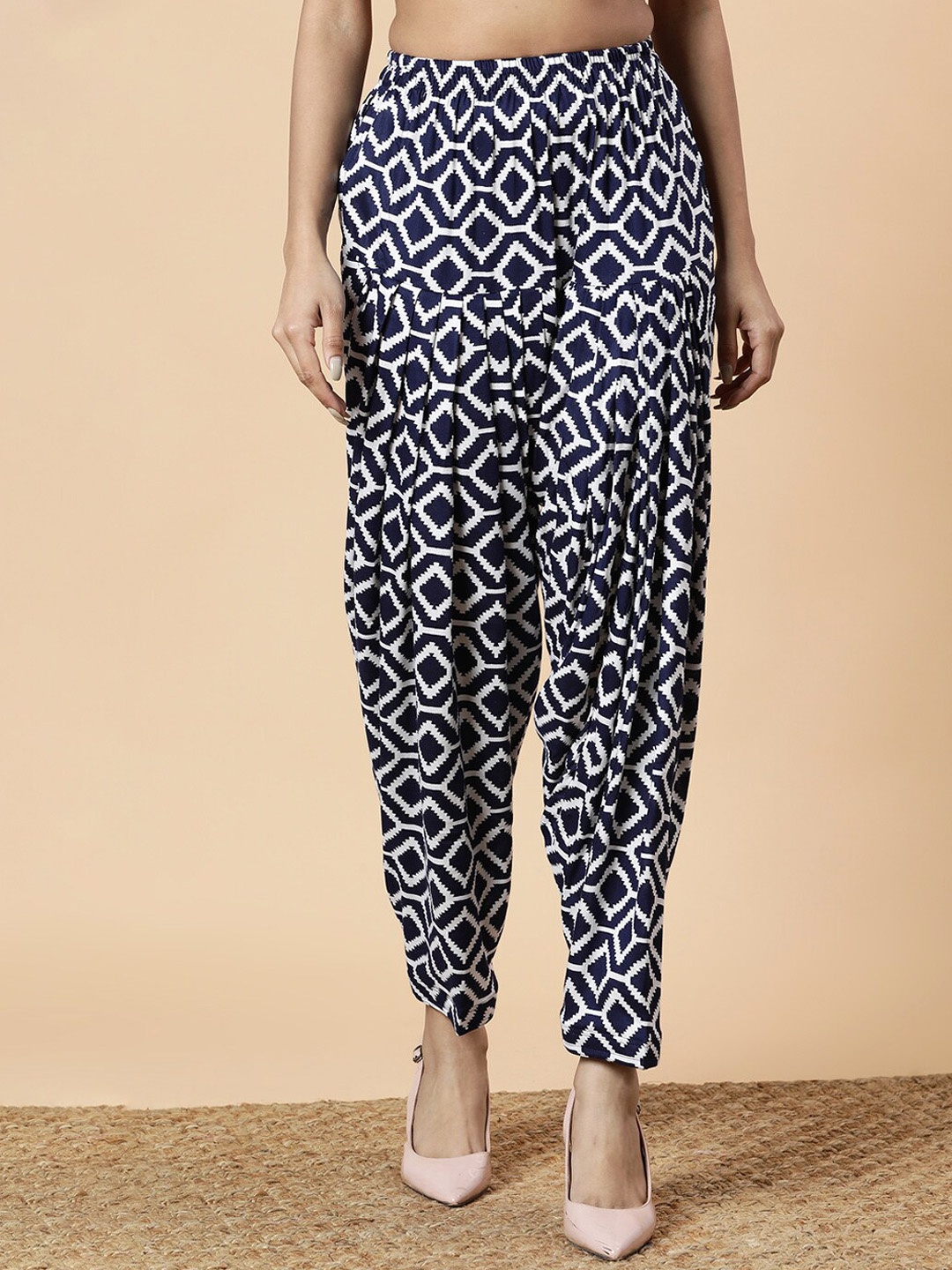 

LetsDressUp Women Geometric Printed Salwar, Navy blue