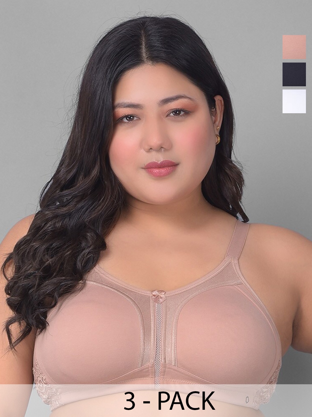 

Dollar Missy Plus Size Pack Of 3 Full Coverage Non Padded Everyday Bra - All Day Comfort, Black