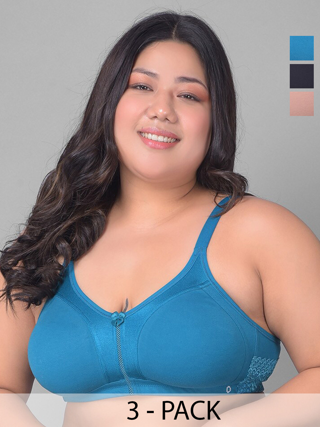 

Dollar Missy Plus Size Pack Of 3 Full Coverage Non Padded Everyday Bra - All Day Comfort, Black