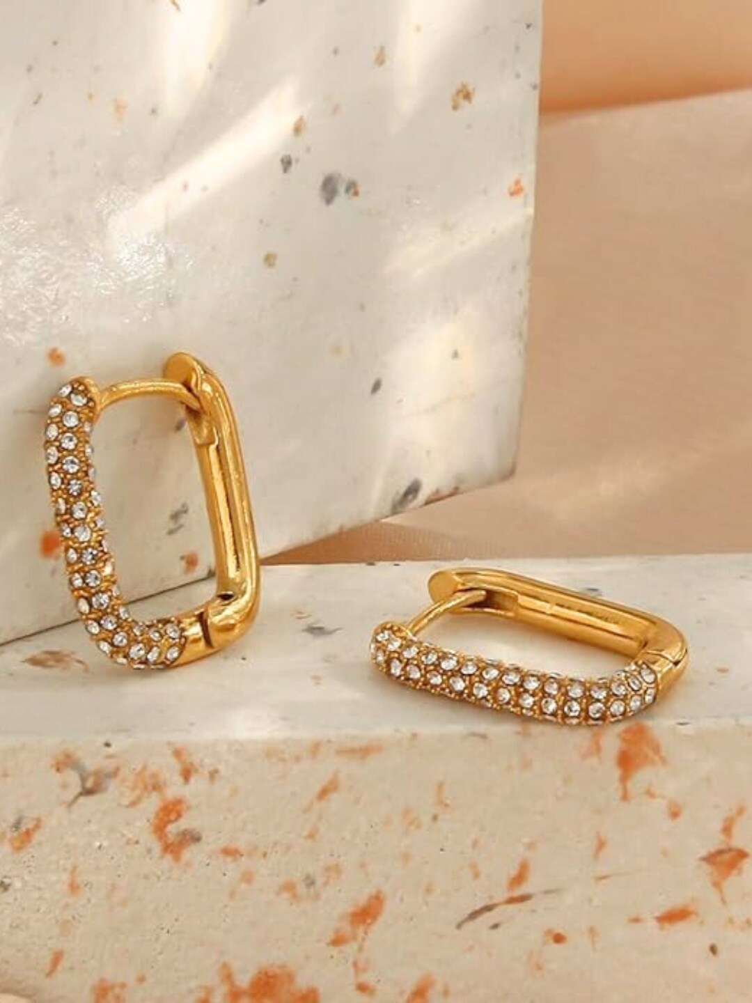 

SALVE Anti-Tarnish Silver Geometric Cubic Zirconia Half Hoop Earrings, Gold