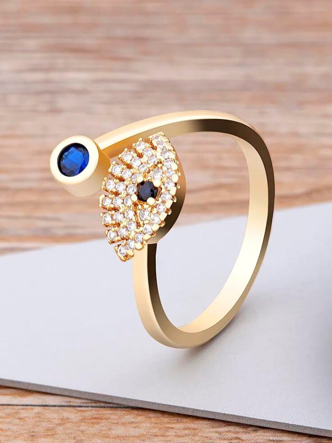 

SALVE Stone Studded Anti-Tarnish Evil Eye Ring, Copper