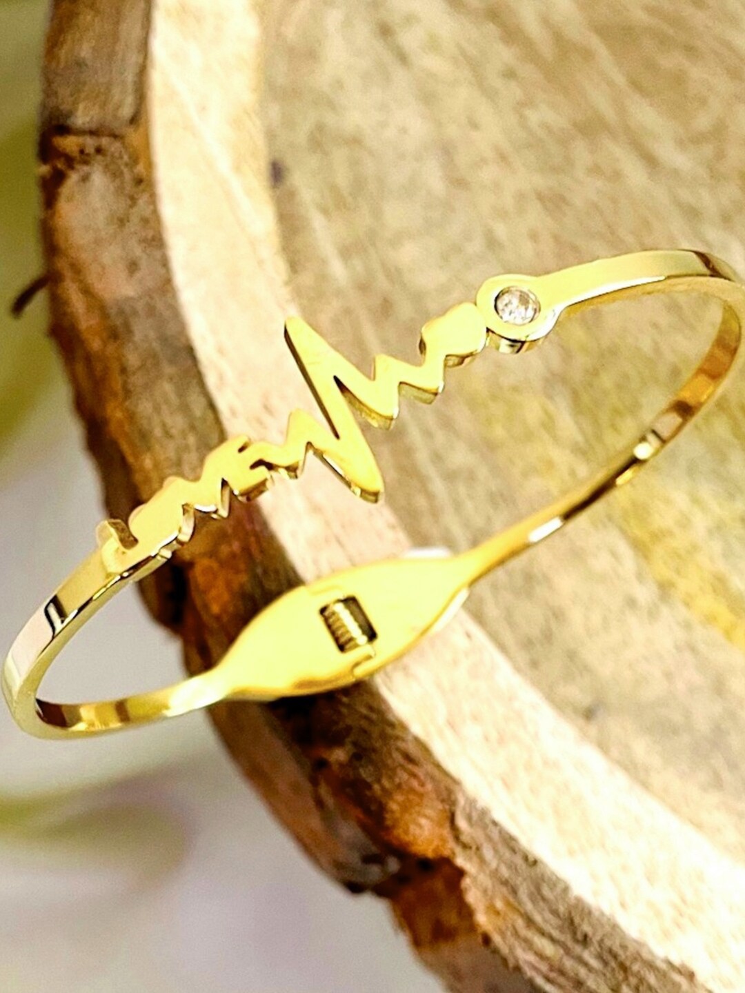 

SALVE Women Artificial Stones-Studded Cuff Bracelet, Gold