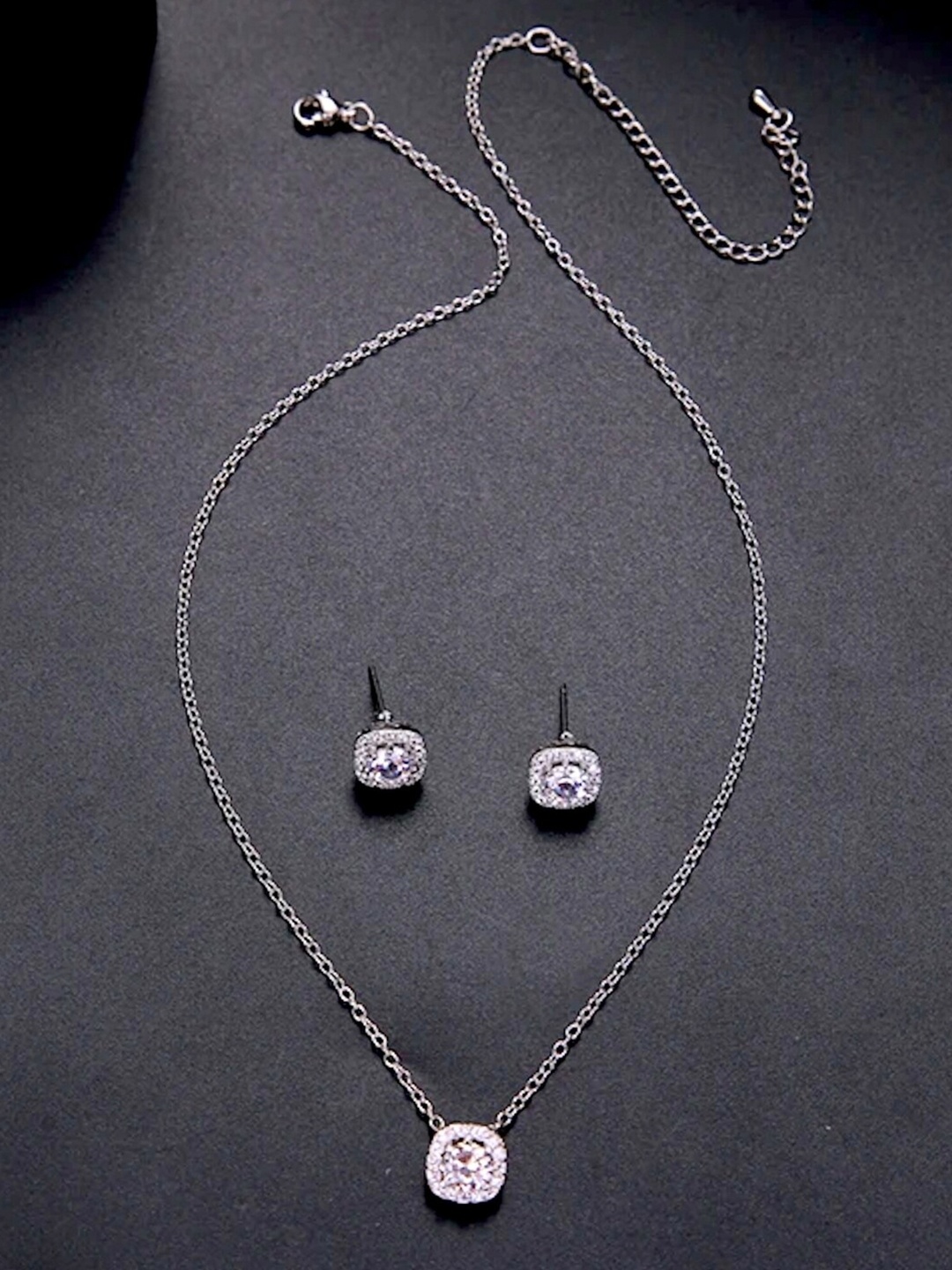 

SALVE Stainless Steel Cubic Zirconia Pendant and Earrings Set, Silver