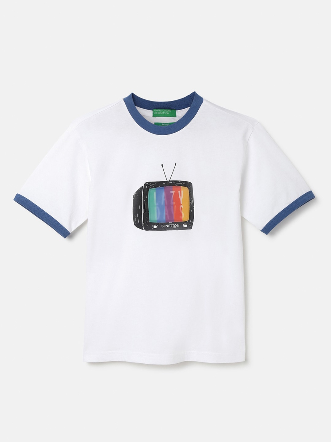 United Colors of Benetton Boys Pure Printed Cotton T-shirt, White