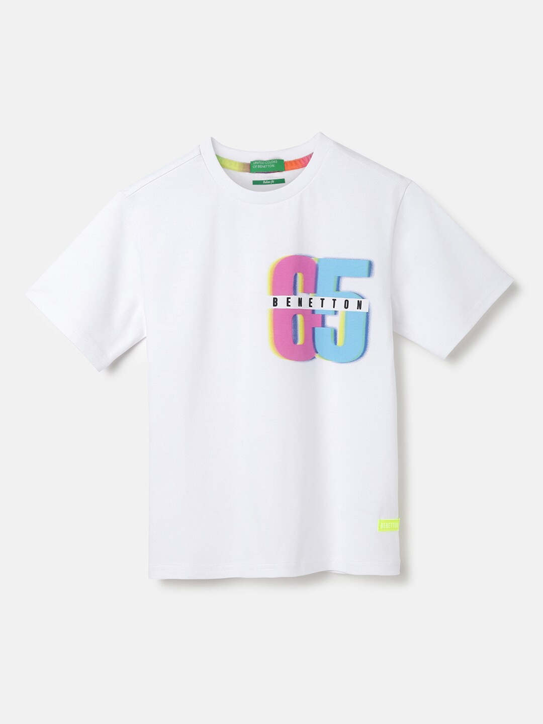 United Colors of Benetton Boys Round Neck Pure Cotton T-shirt, White