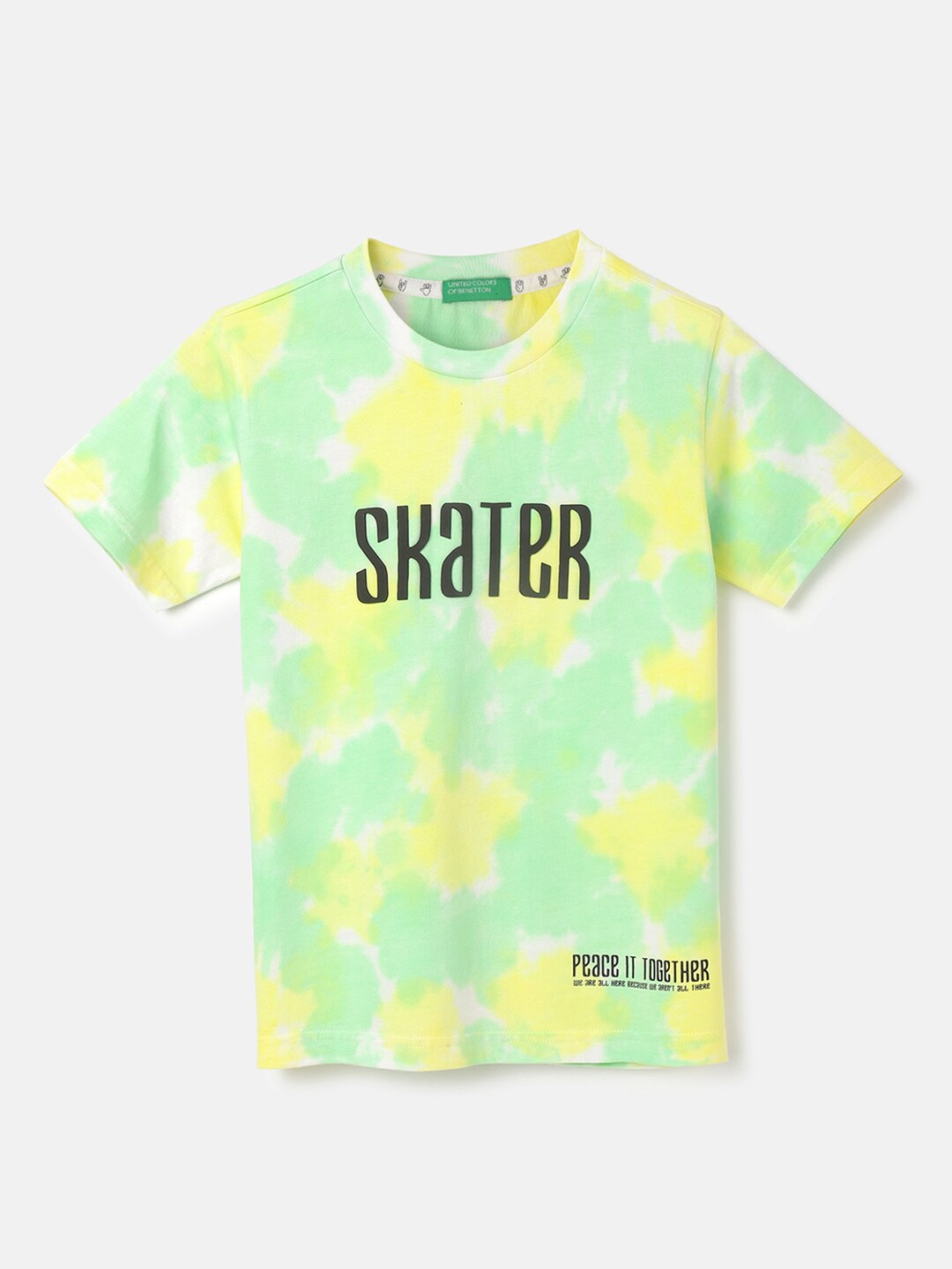 

United Colors of Benetton Boys Floral Printed Pure Cotton T-shirt, Green