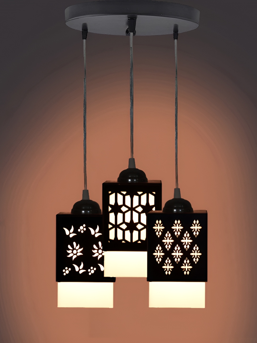 

1ST TIME Black Textured Traditional Wooden Rectangular Ceiling Lamp