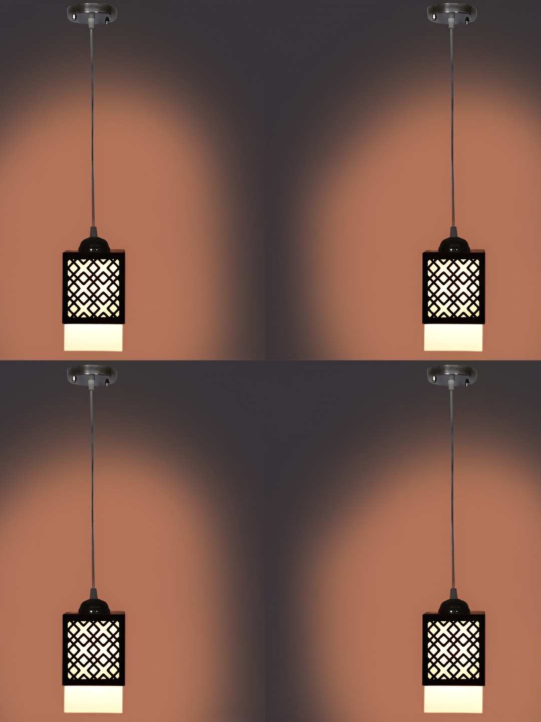 

1ST TIME Brown & Black 4 Pieces Textured Wooden Ceiling Lamp