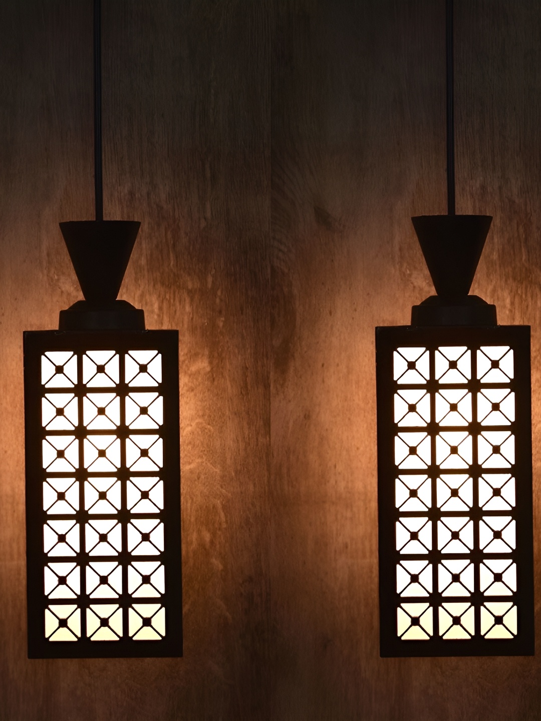 

1ST TIME Brown & White 2 Pieces Textured Wooden Rectangular Traditional Ceiling Lamps