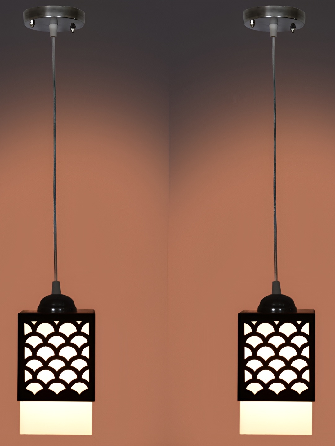 

1ST TIME Brown & White 2 Pieces Textured Wooden Ceiling Lamp
