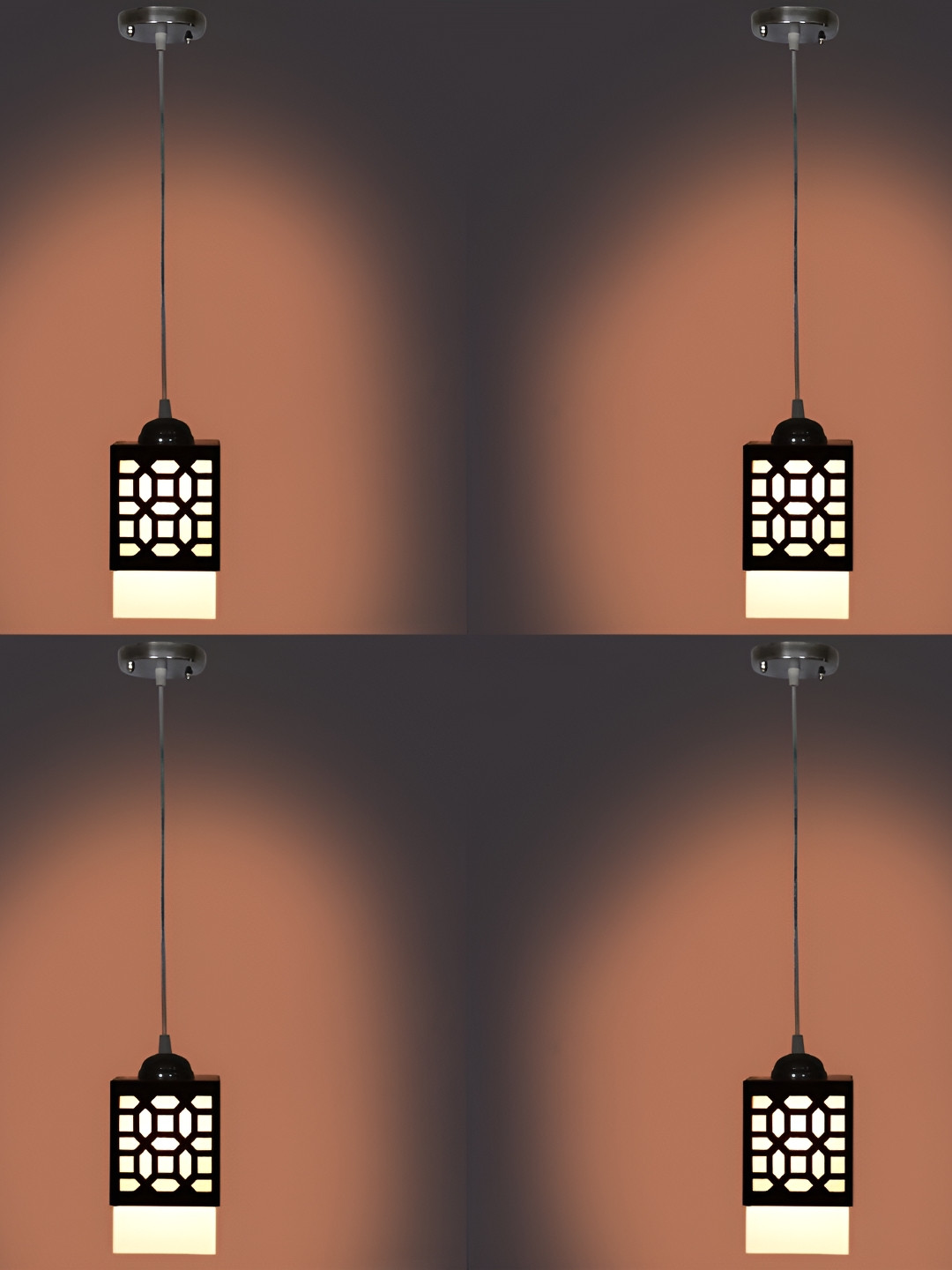 

1ST TIME Brown & White 4 Pieces Textured Wooden Contemporary Rectangle Ceiling Lamps