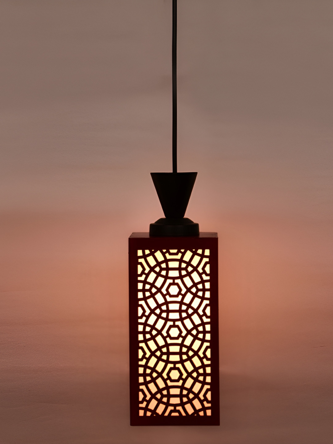 

1ST TIME Red & White Textured Wooden Rectangular Contemporary Ceiling Lamp