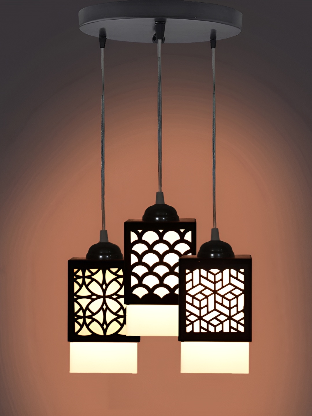 

1ST TIME Black & White Textured Wooden Traditional Rectangle Shaped Ceiling Lamp