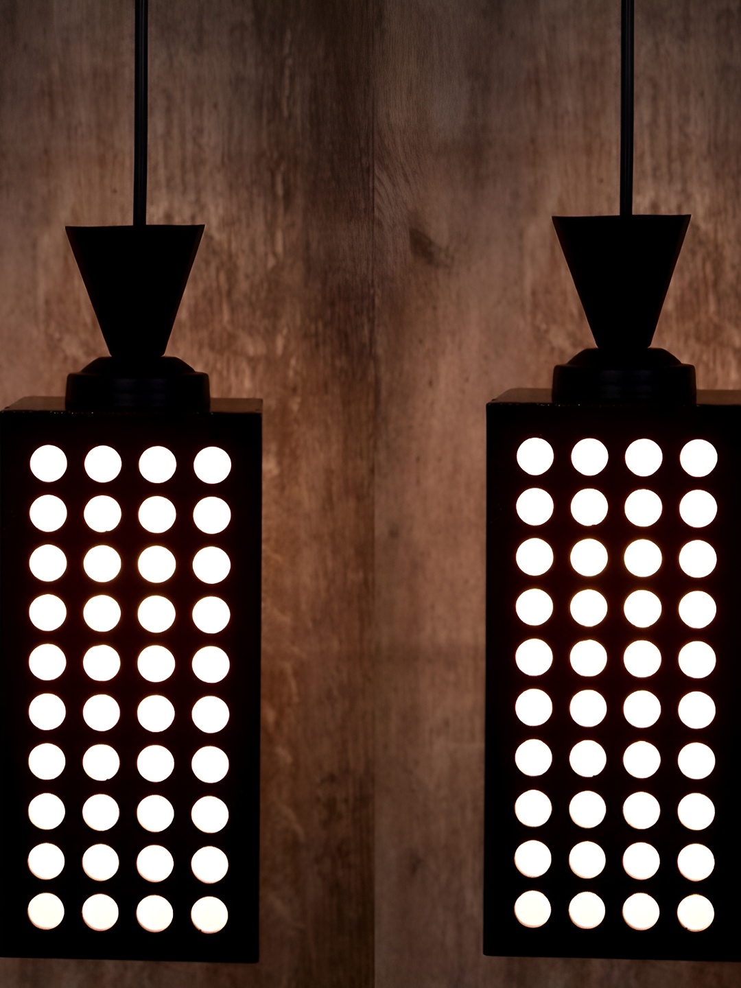 

1ST TIME Brown & Black 2 Pieces Textured Wooden Rectangular Traditional Ceiling Lamps