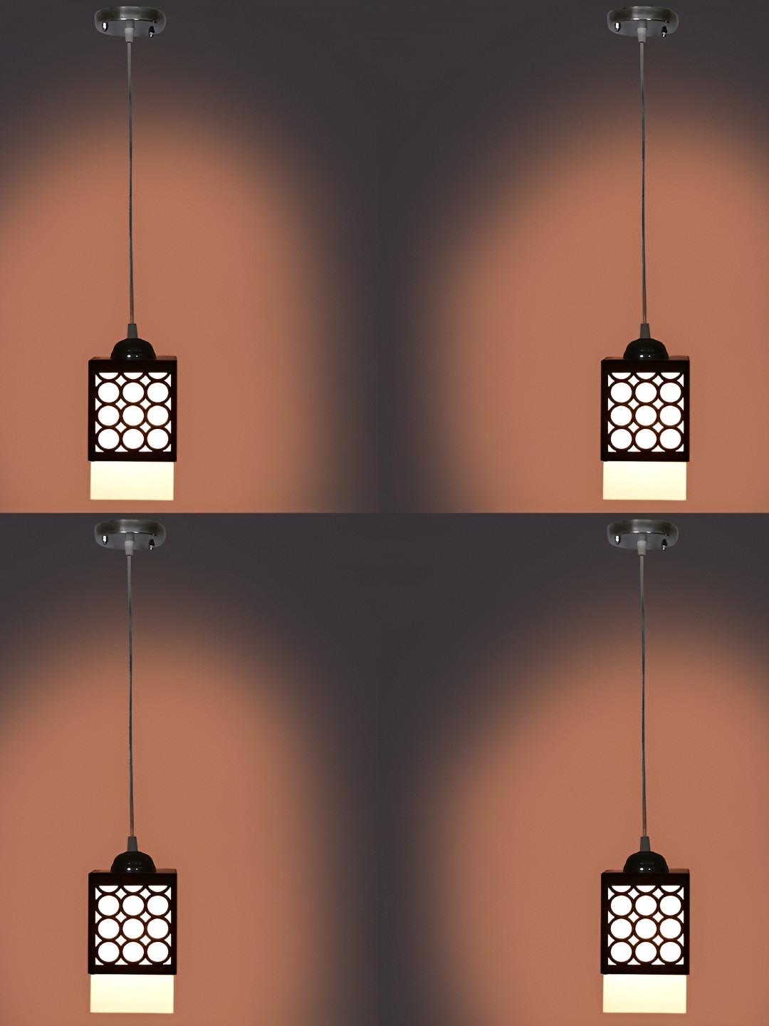 

1ST TIME Black & White 4Pcs Textured Wooden Traditional Rectangle Shaped Ceiling Lamps
