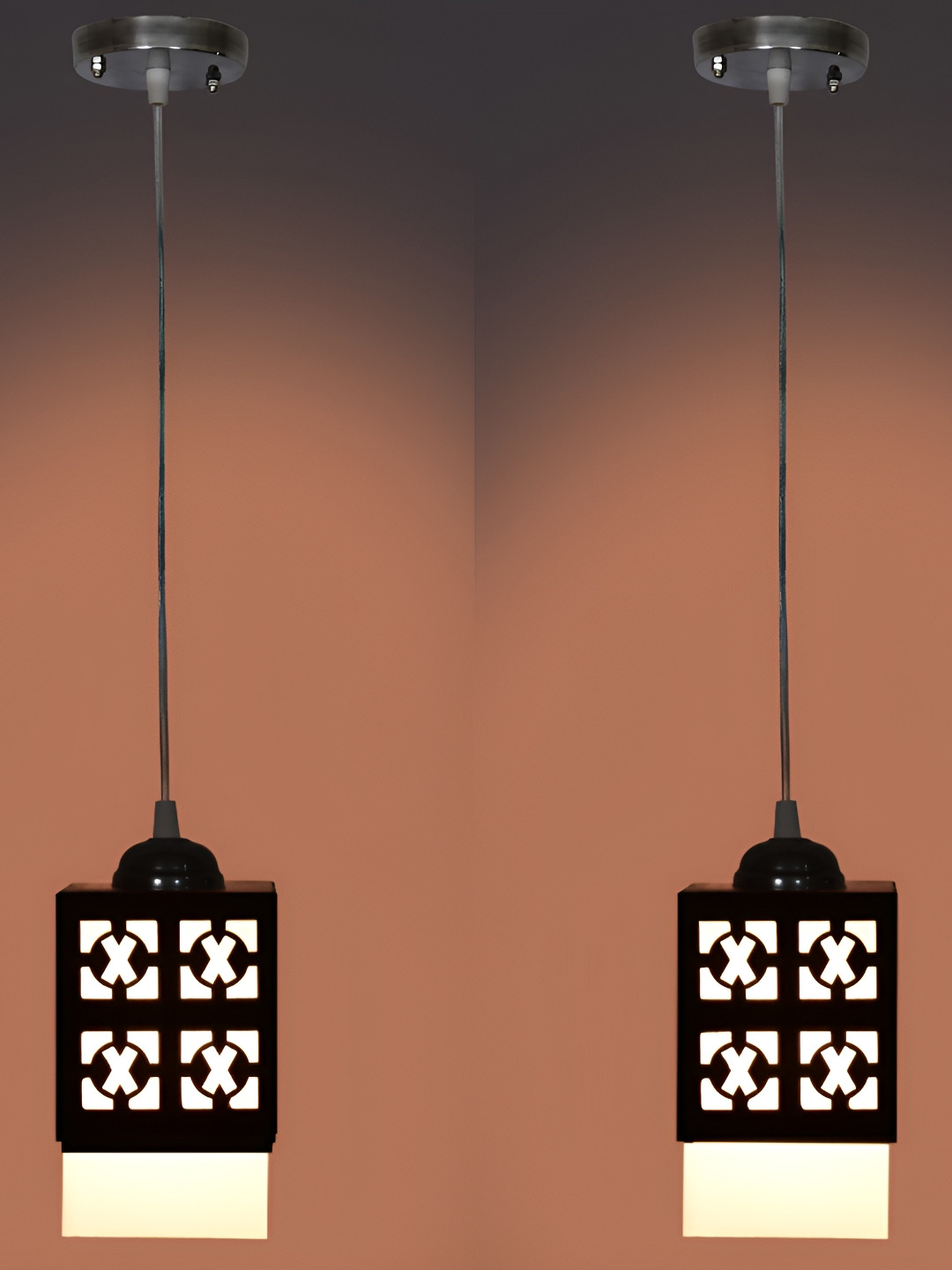

1ST TIME Black & White 2Pcs Textured Wooden Traditional Rectangle Shaped Ceiling Lamps