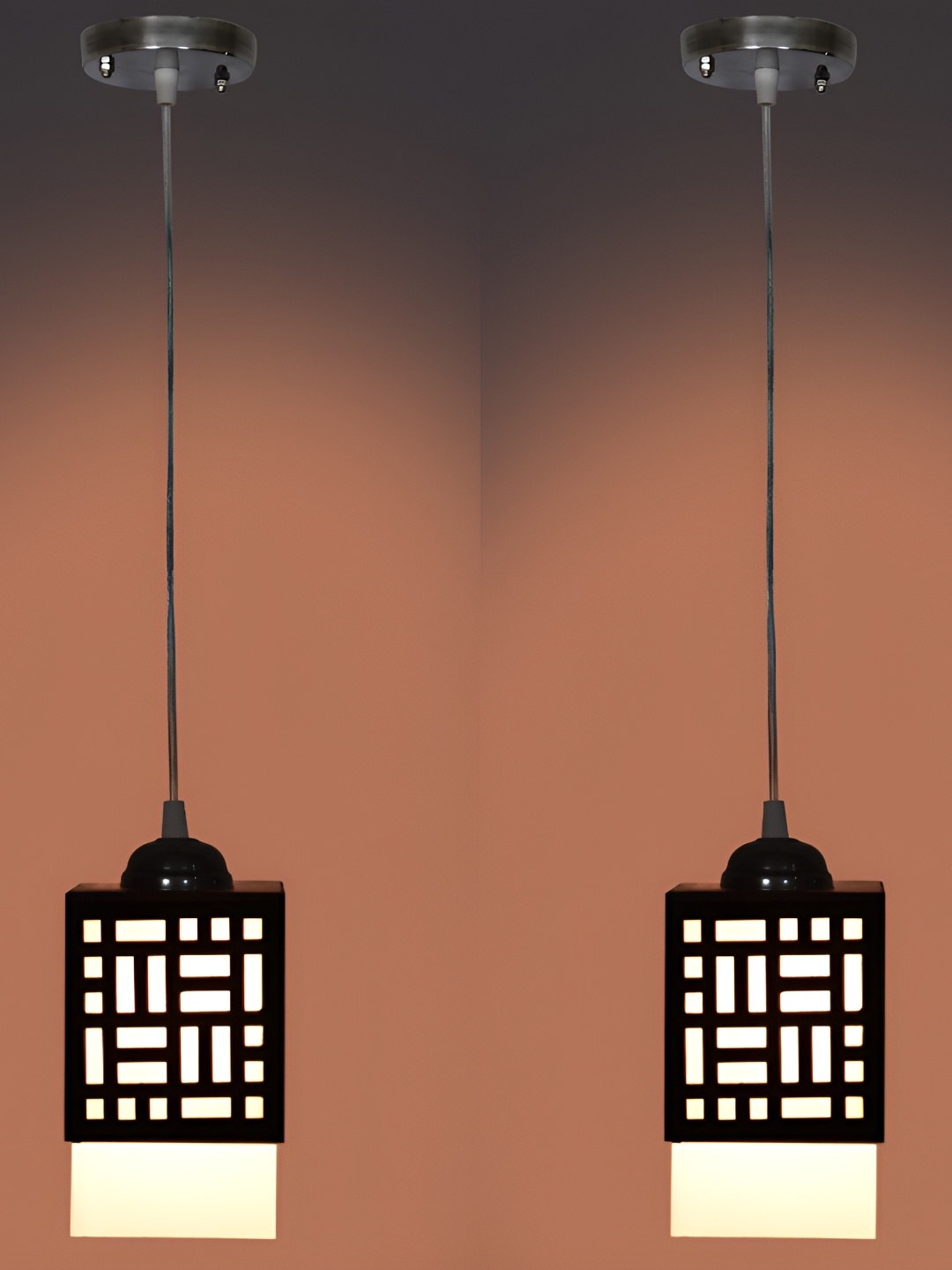 

1ST TIME Black 2 Pieces Textured Wooden Contemporary Rectangle Ceiling Lamps