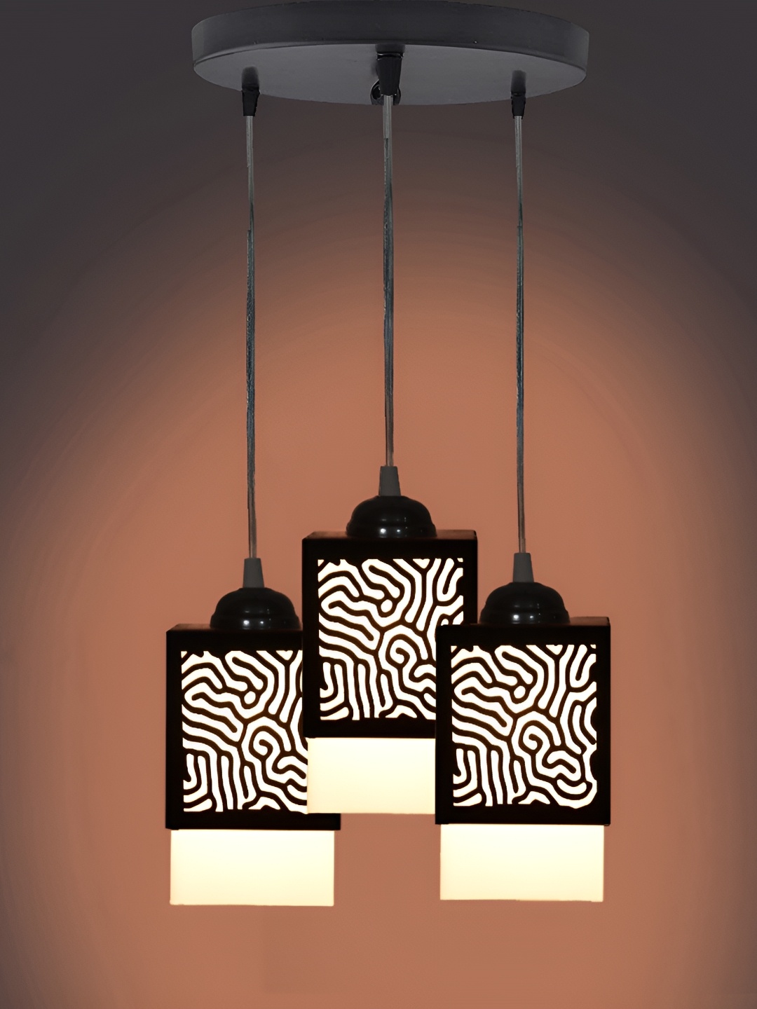 

1ST TIME Black & Silver-Toned Textured Traditional Ceiling Lamp