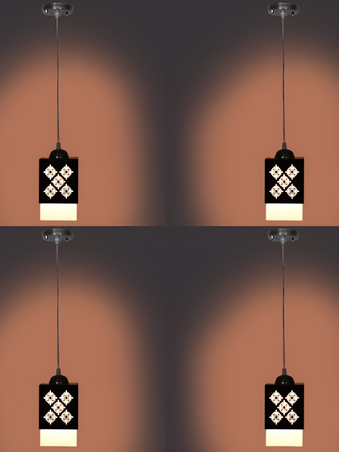 

1ST TIME Brown & White 4Pcs Textured Wooden Traditional Rectangle Shaped Ceiling Lamps