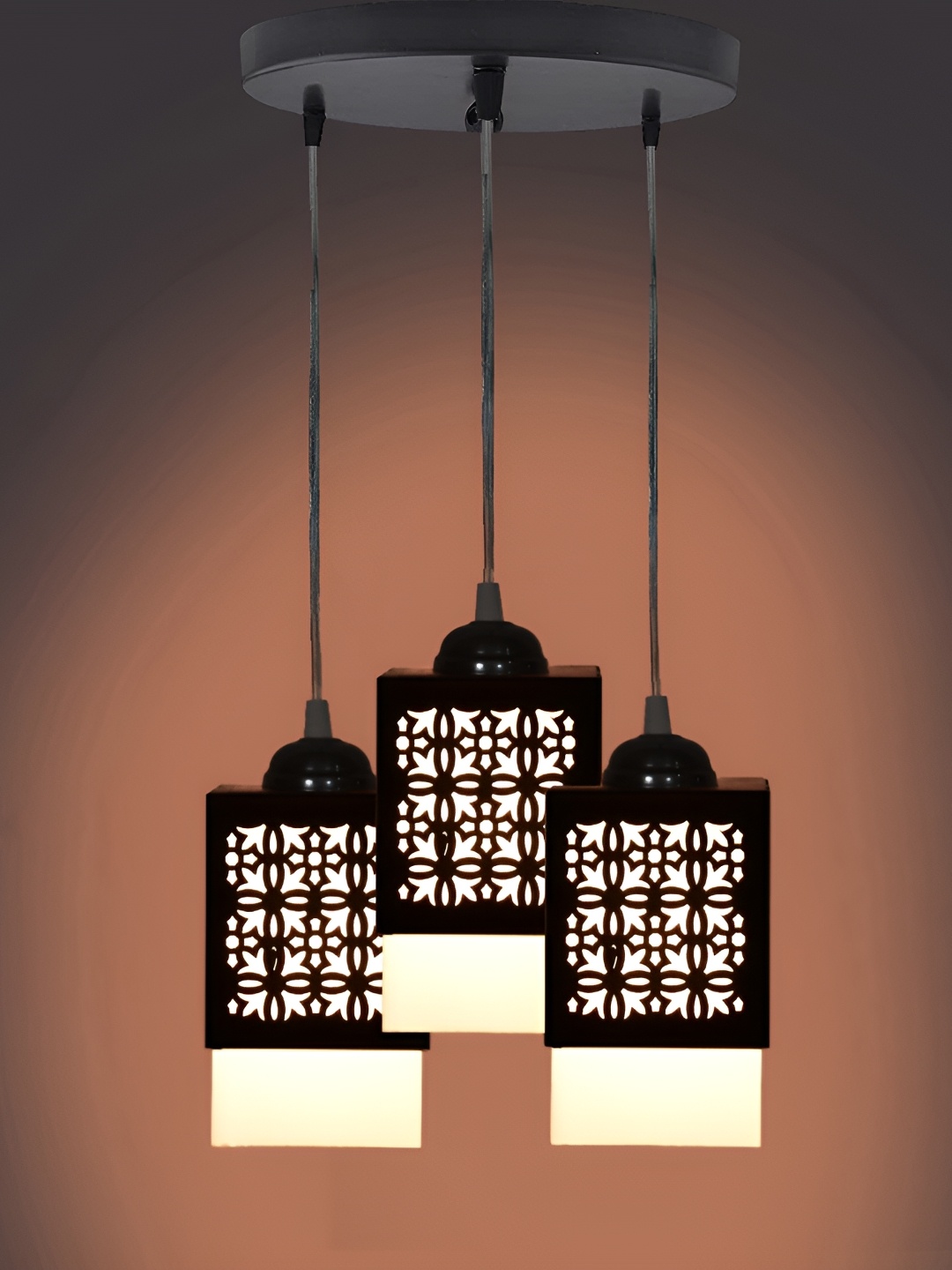 

1ST TIME Black & White Textured Wooden Traditional Rectangle Shaped Ceiling Lamp