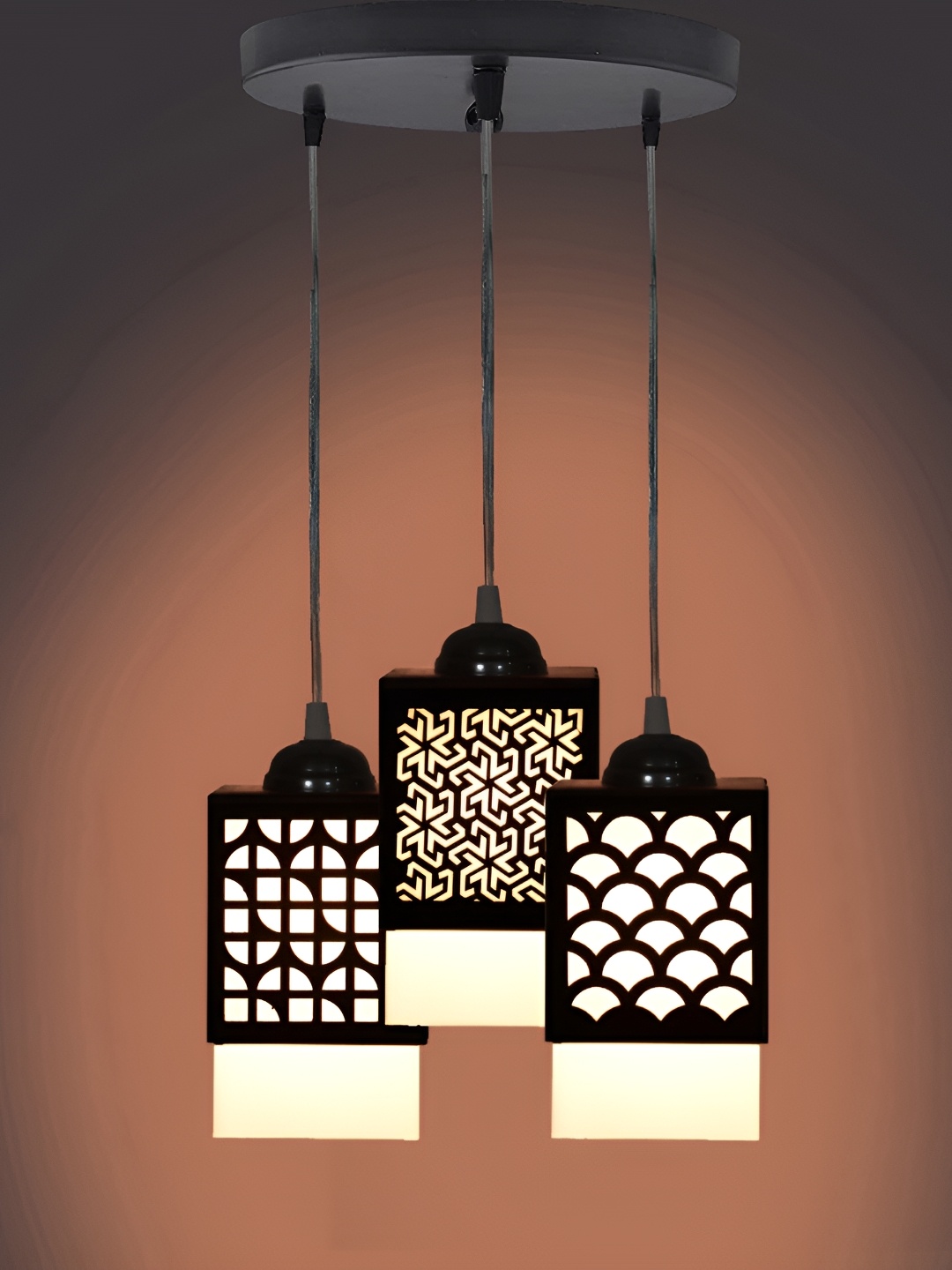 

1ST TIME Black & White Textured Wooden Traditional Rectangle Shaped Ceiling Lamp