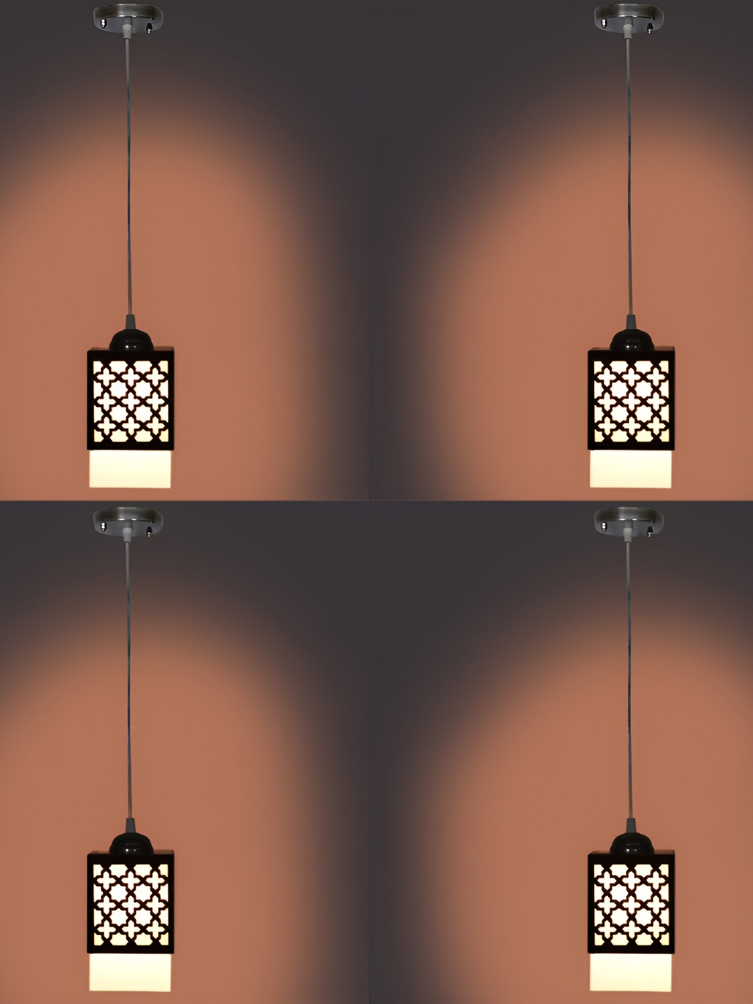 

1ST TIME Brown & Grey 4 Pieces Wooden Textured Traditional Ceiling Lamps