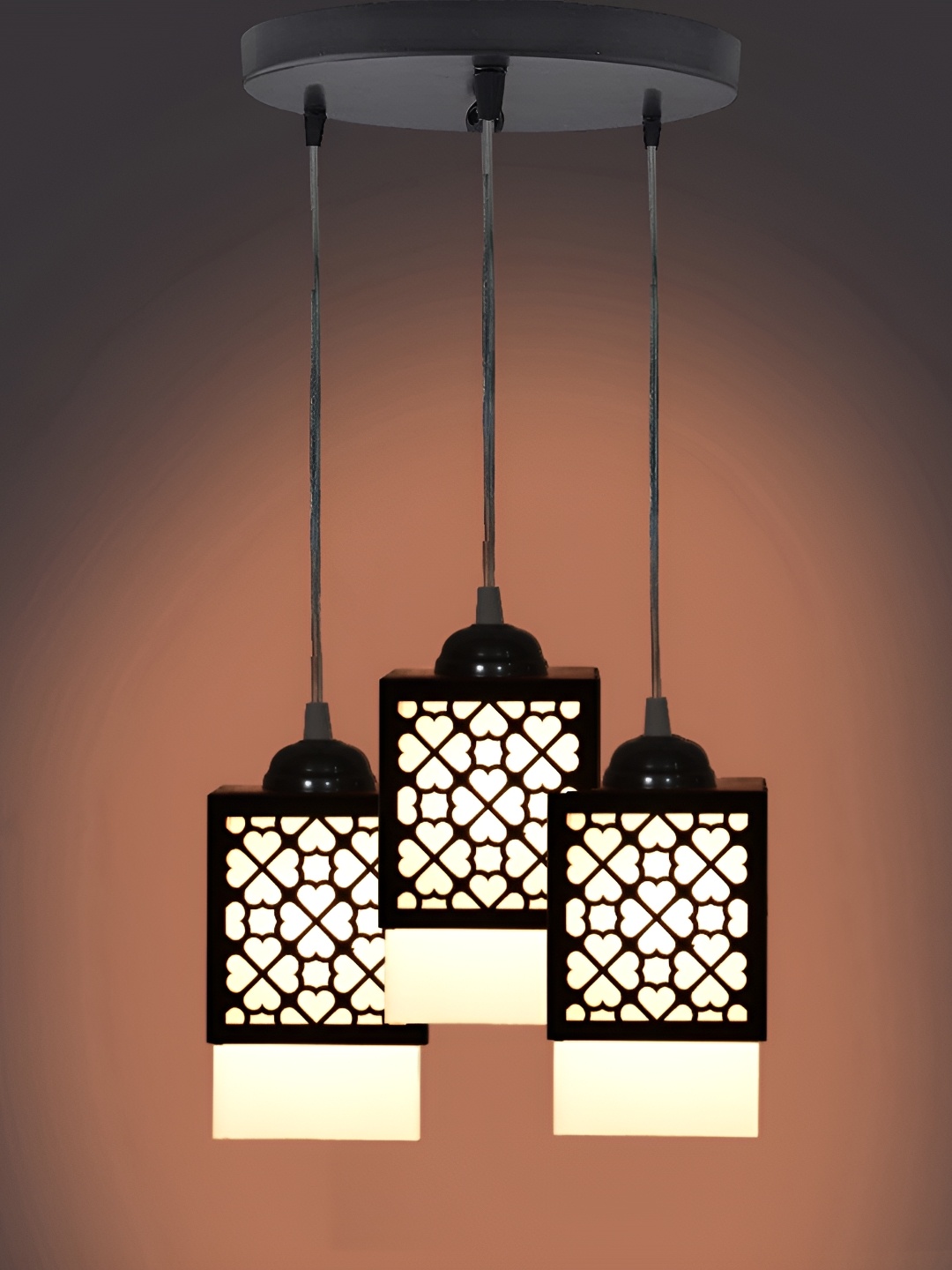 

1ST TIME Black & Brown Textured Wooden Traditional Square Shaped Ceiling Lamp