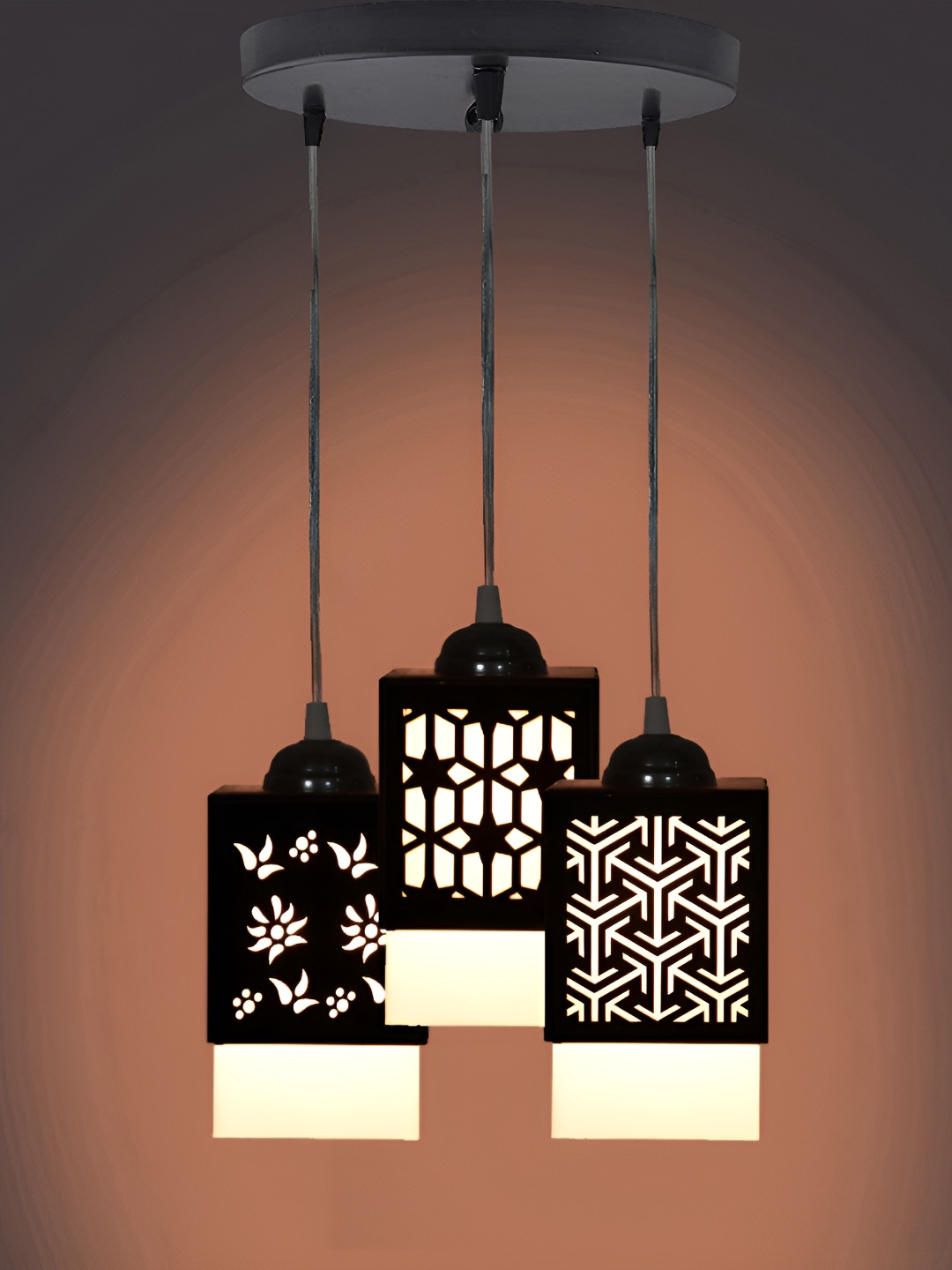 

1ST TIME Black & White Textured Wooden Traditional Rectangle Shaped Ceiling Lamp