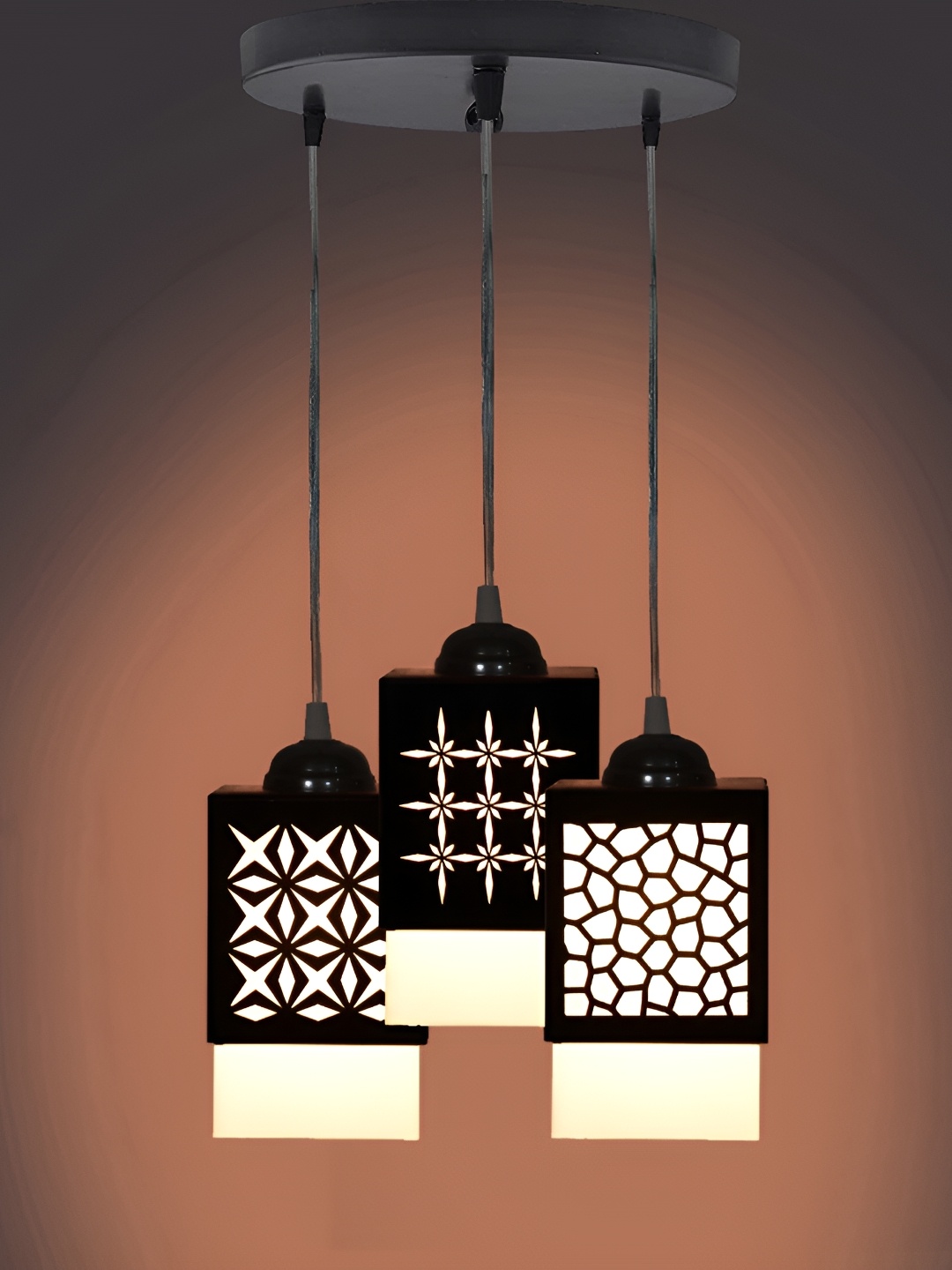 

1ST TIME Black & White Textured Wooden Traditional Rectangle Shaped Ceiling Lamp