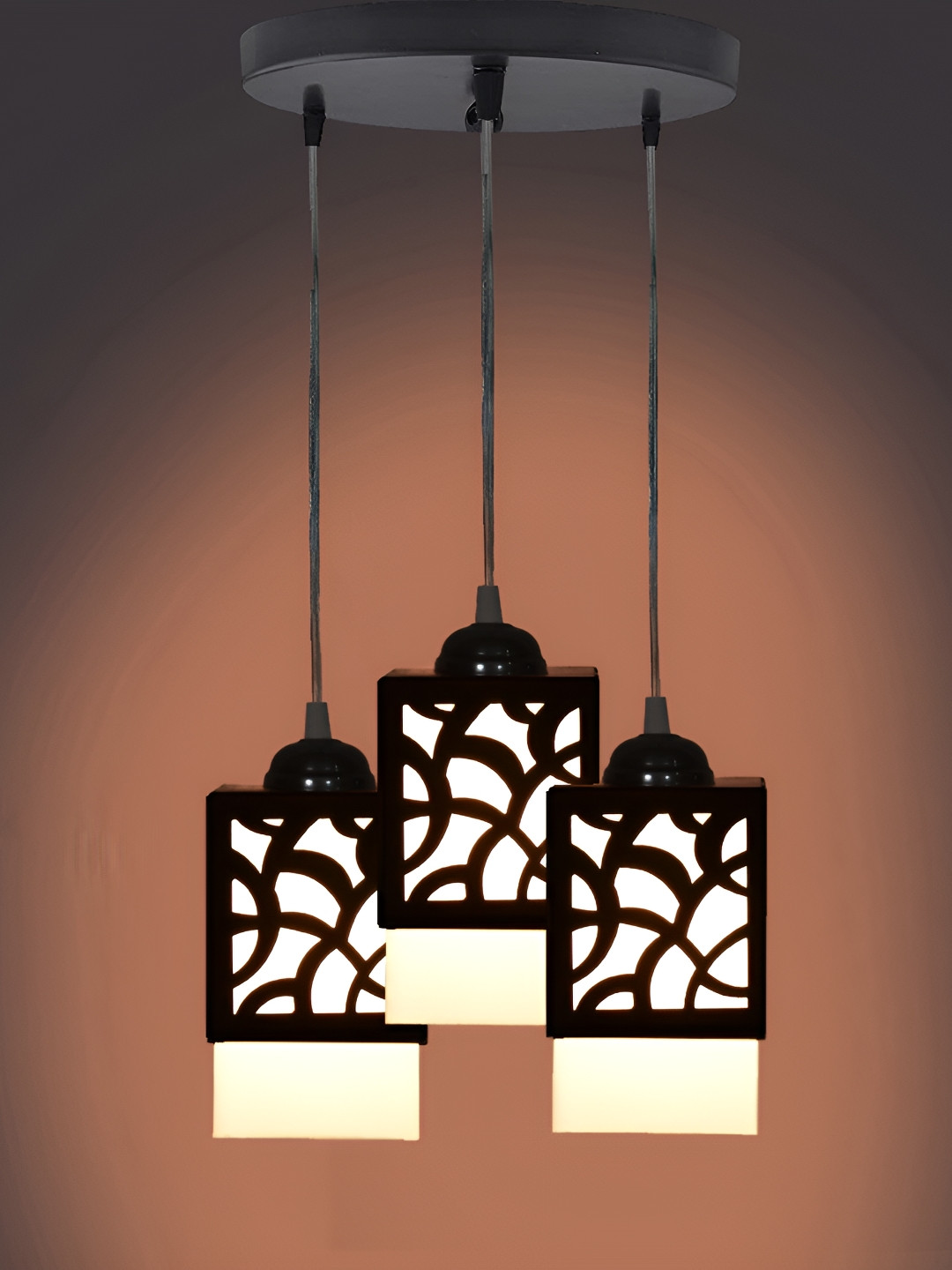 

1ST TIME Black & White Textured Wooden Traditional Rectangle Shaped Ceiling Lamp