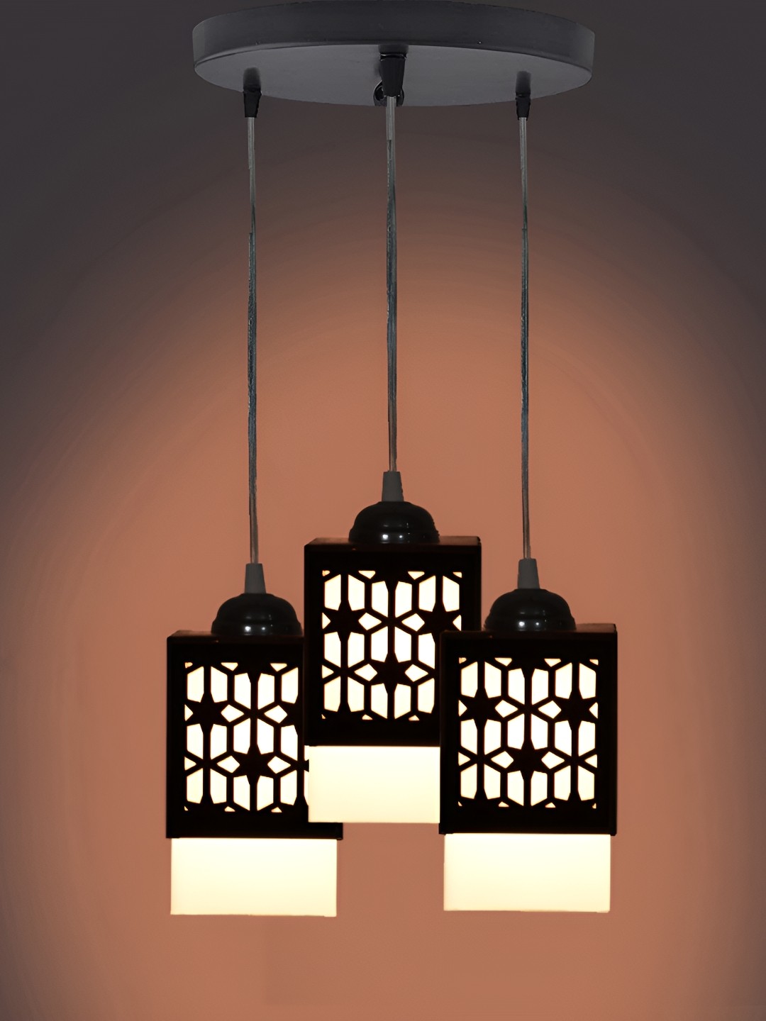 

1ST TIME Black & White Textured Wooden Traditional Rectangle Shaped Ceiling Lamp