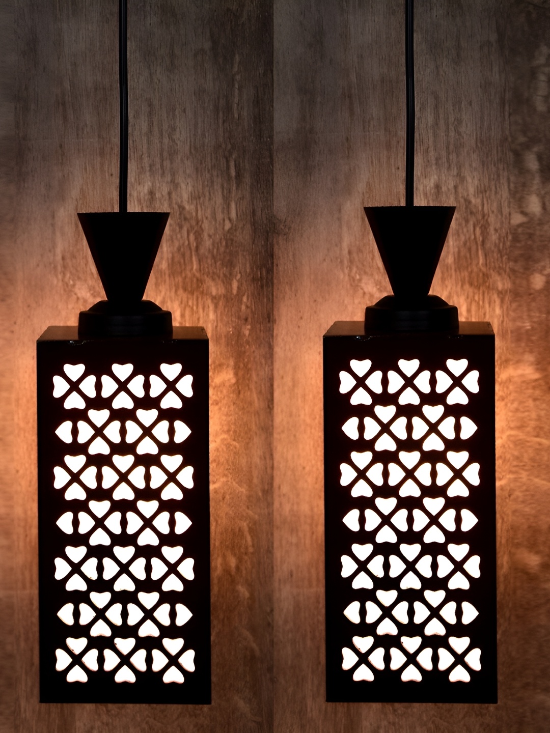 

1ST TIME Brown and White 2 Pieces Wooden Textured Traditional Ceiling Lamps