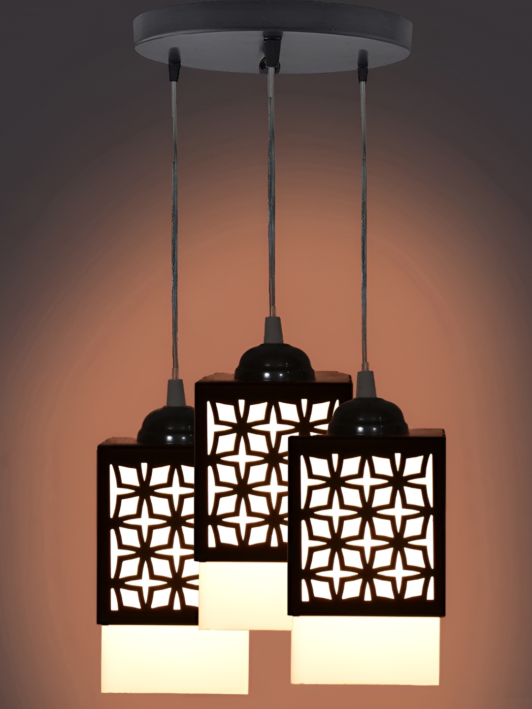 

1ST TIME Black & White Textured Wooden Traditional Rectangle Shaped Ceiling Lamp