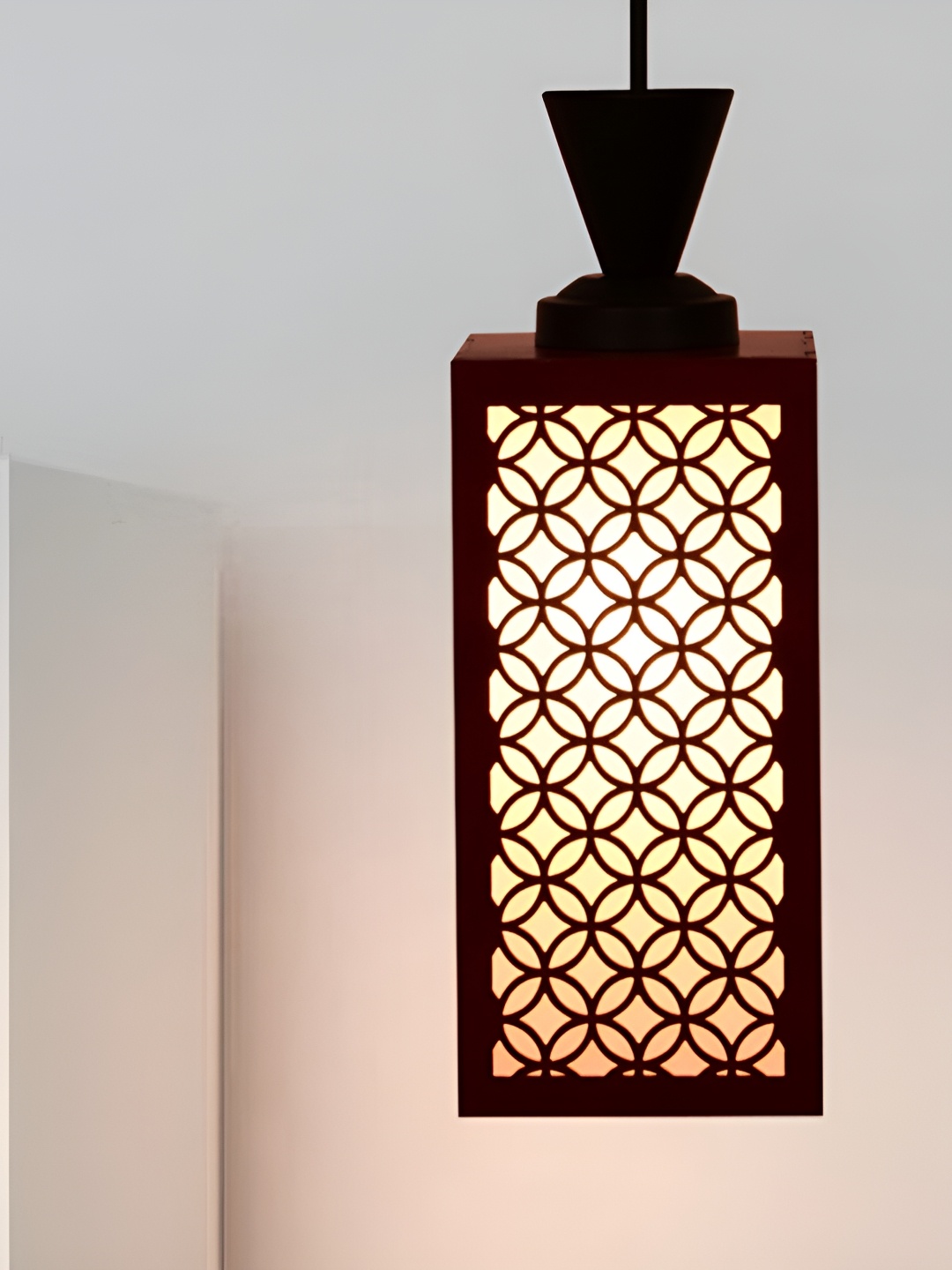 

1ST TIME Red & Black Textured Rectangle Wooden Ceiling Lamp