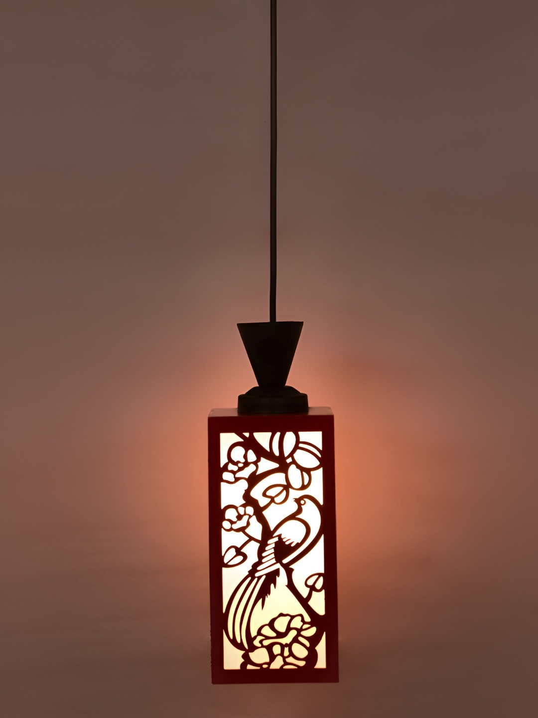 

1ST TIME Red Textured Traditional Wooden Rectangular Ceiling Lamp