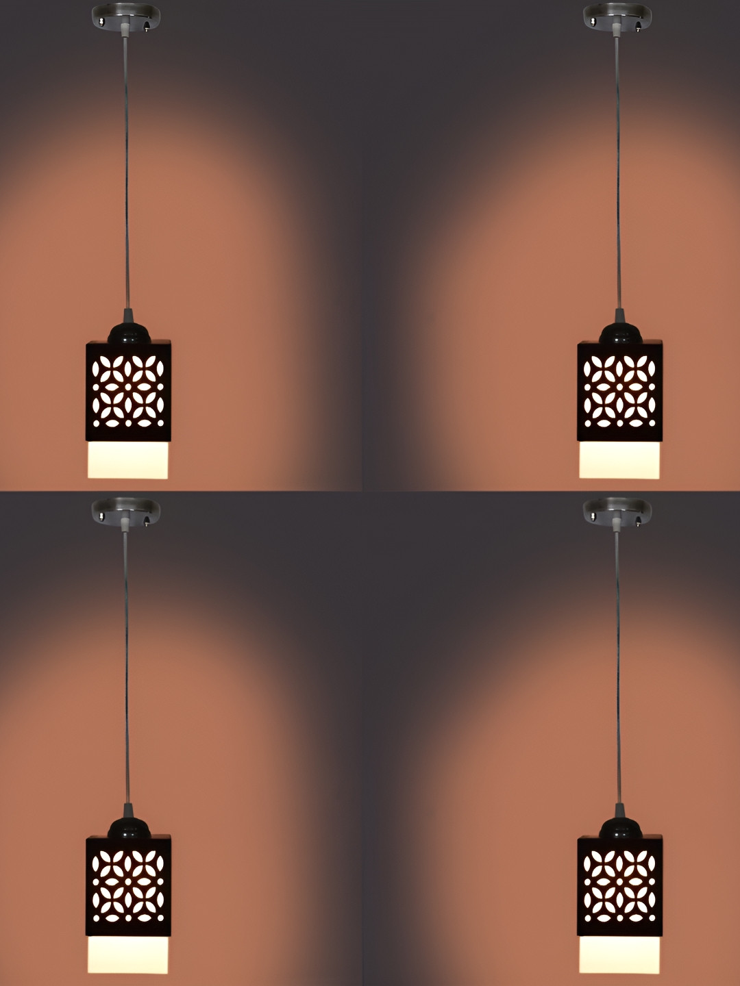 

1ST TIME Brown and White 4 Pieces Wooden Textured Traditional Ceiling Lamps