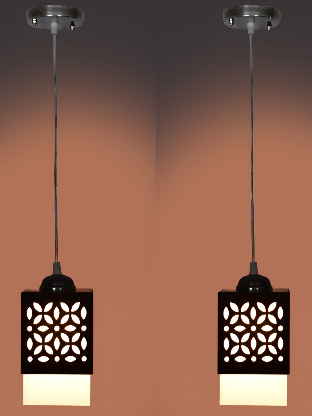 

1ST TIME Black and White 2 Pieces Wooden Textured Traditional Ceiling Lamps