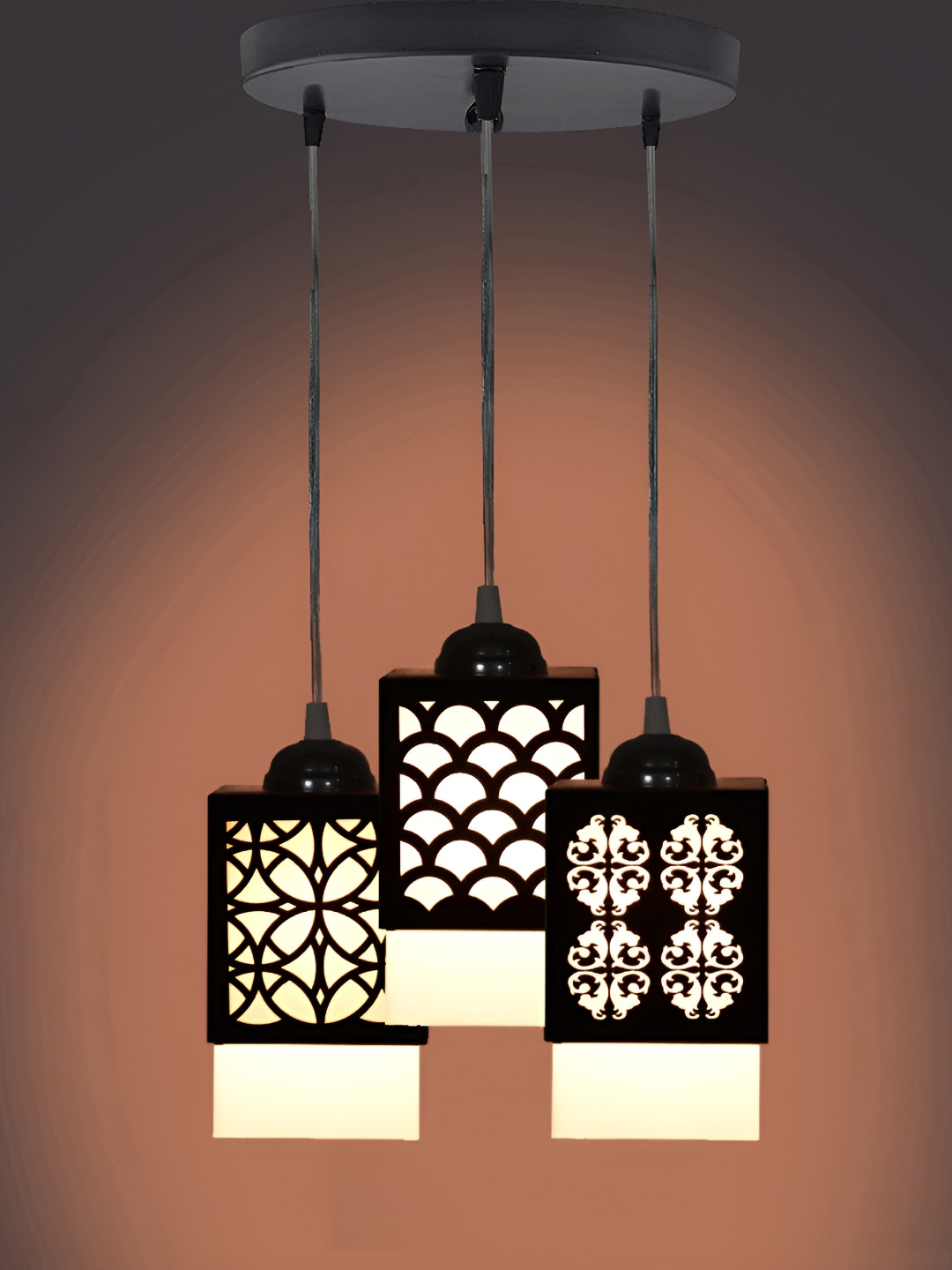 

1ST TIME Black & White Textured Wooden Traditional Rectangle Shaped Ceiling Lamp