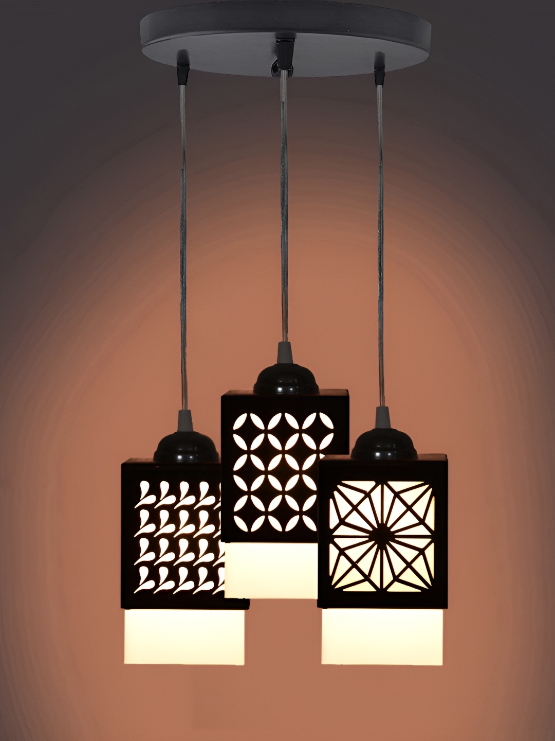 

1ST TIME Black & White Textured Wooden Traditional Rectangle Shaped Ceiling Lamp