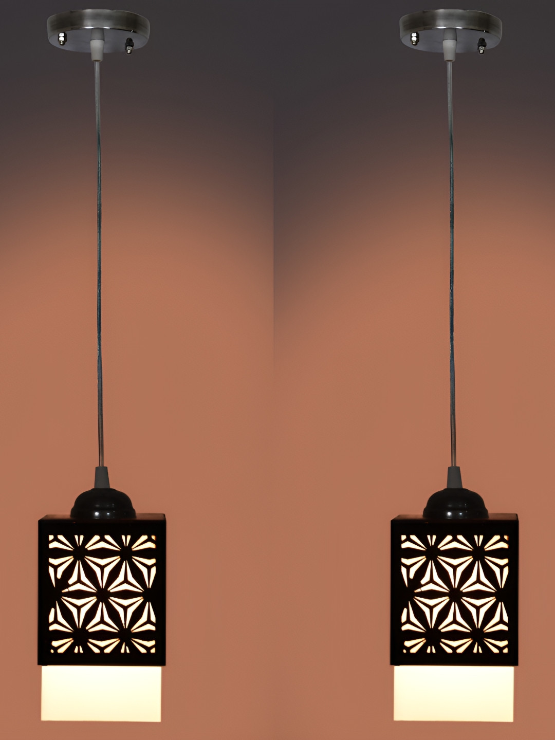 

1ST TIME Black 2 Pieces Textured Traditional Wooden Rectangular Ceiling Lamps