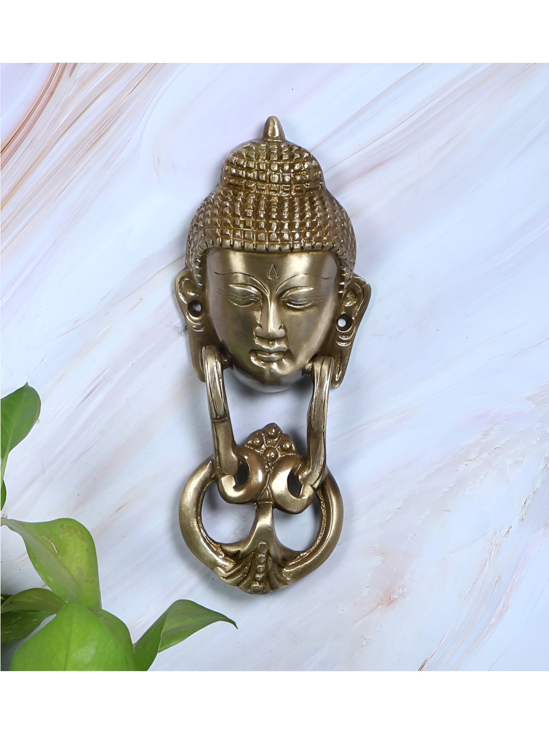 

Two Moustaches Brass Buddha Face Door Knocker, Metallic