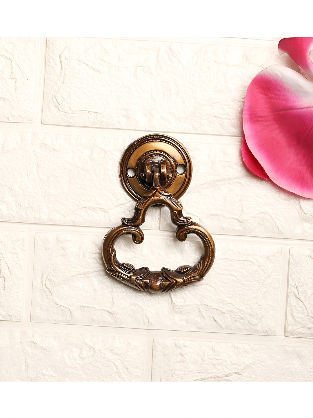 

Two Moustaches Brown Ethnic Indian Carved Brass Door Knocker