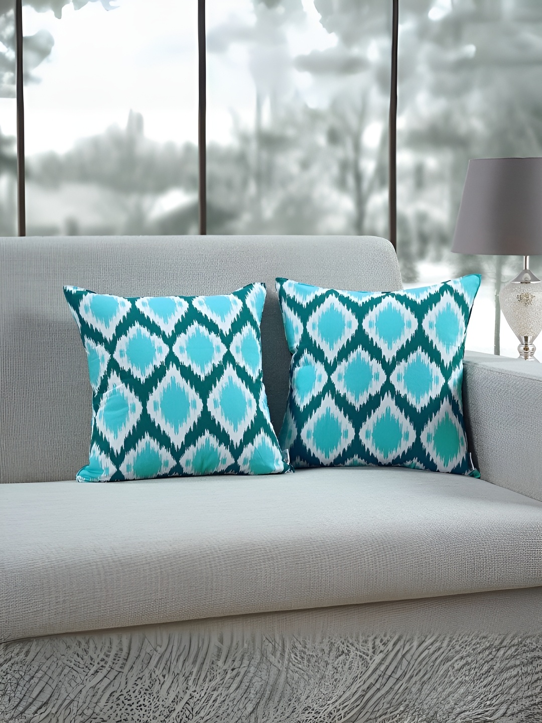 

Aurave Blue & Green 2 Pieces Abstract Square Cushion Covers